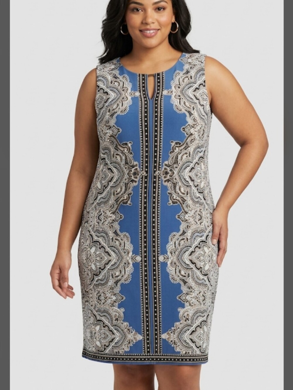 Studio One New York Sleeveless Printed Shift Dress Blue & White Size 3X